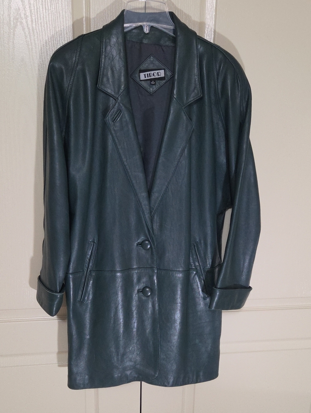 Tibor brand. Women's Dark Green Leather Blazer Jacket